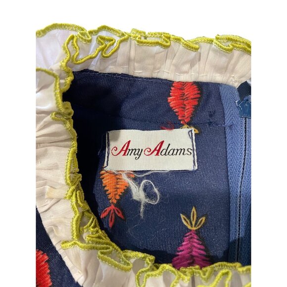 Vintage Amy Adams Vintage Printed Midi Dress Blue Size L 60’s Mid Century Modern - Picture 3 of 11